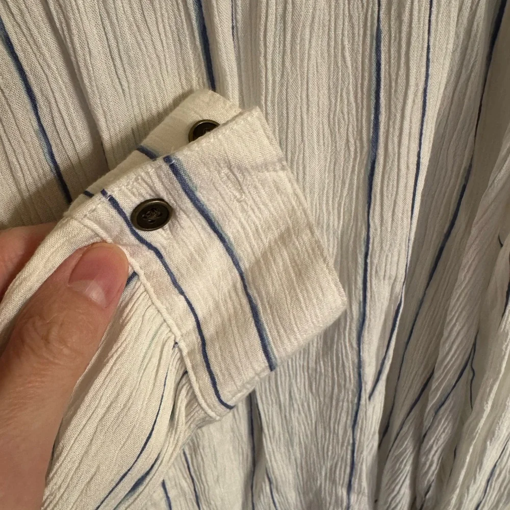NWOT, size XXL a.n.a. long sleeve white button down blouse with blue stripes - Picture 6 of 14